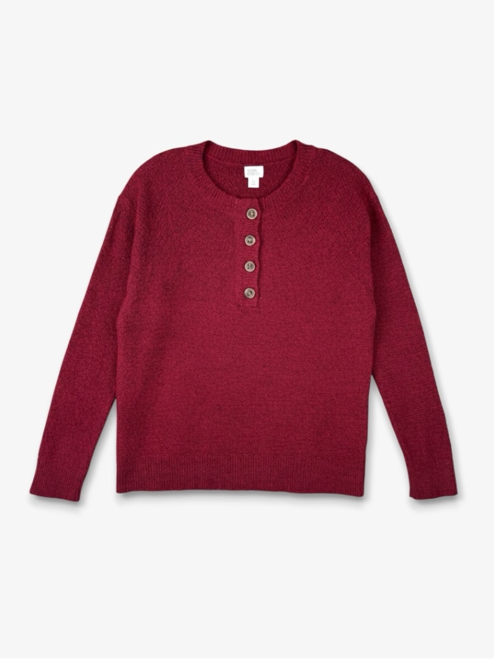 Stars Above Henley Crewneck Sweater XS Red Textured Knit Loungewear Cozy Relaxed